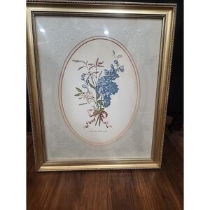 Vintage Windsor Art Matted Framed‎ Floral Print Etched Glass Gold Frame 14x17